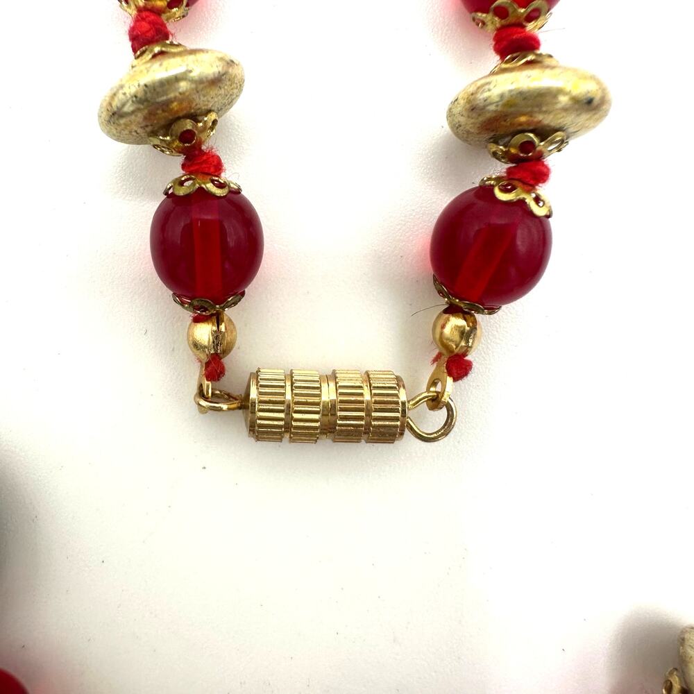 Vintage red gold Murano Venetian wedding cake art glass beads beaded necklace - Picture 6 of 7